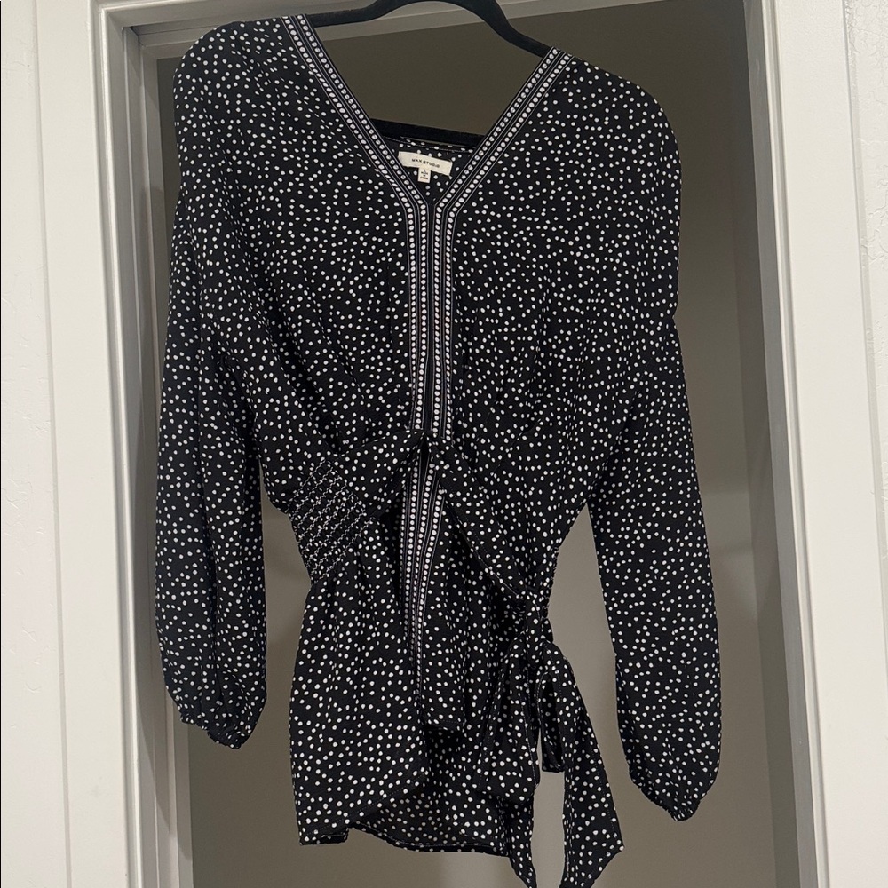 Max Studio Black and White Polka Dot Top